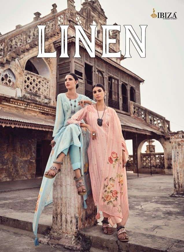 IBIZA LINEN COTTON DIGITAL PRINT EMBROIDERY SALWAR KAMEEZ WH...