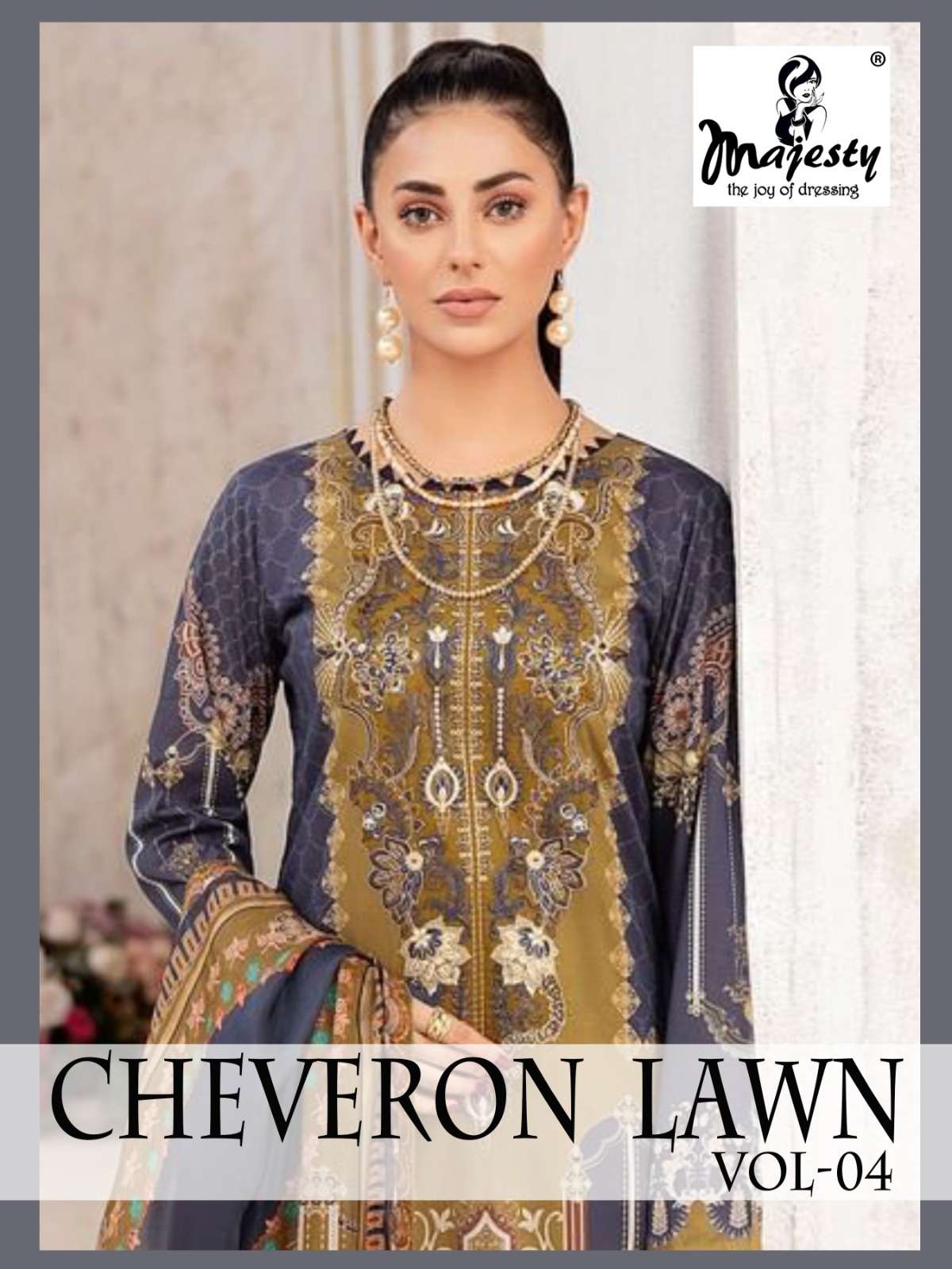 MAJESTY CHEVERON LAWN VOL 4 PURE COTTON SALWAR KAMEEZ WHOLES...