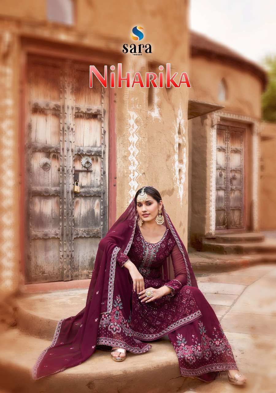 Sara Niharika Georgette with fancy work dress material colle...