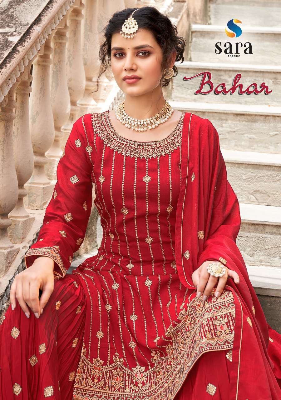 SARA TRENDZ BAHAR CHINON HEAVY EMBROIDERY SALWAR KAMEEZ WHOL...