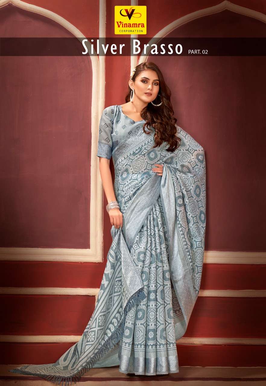 Sliver Brasso Cotton with Fancy designer saree collection at...