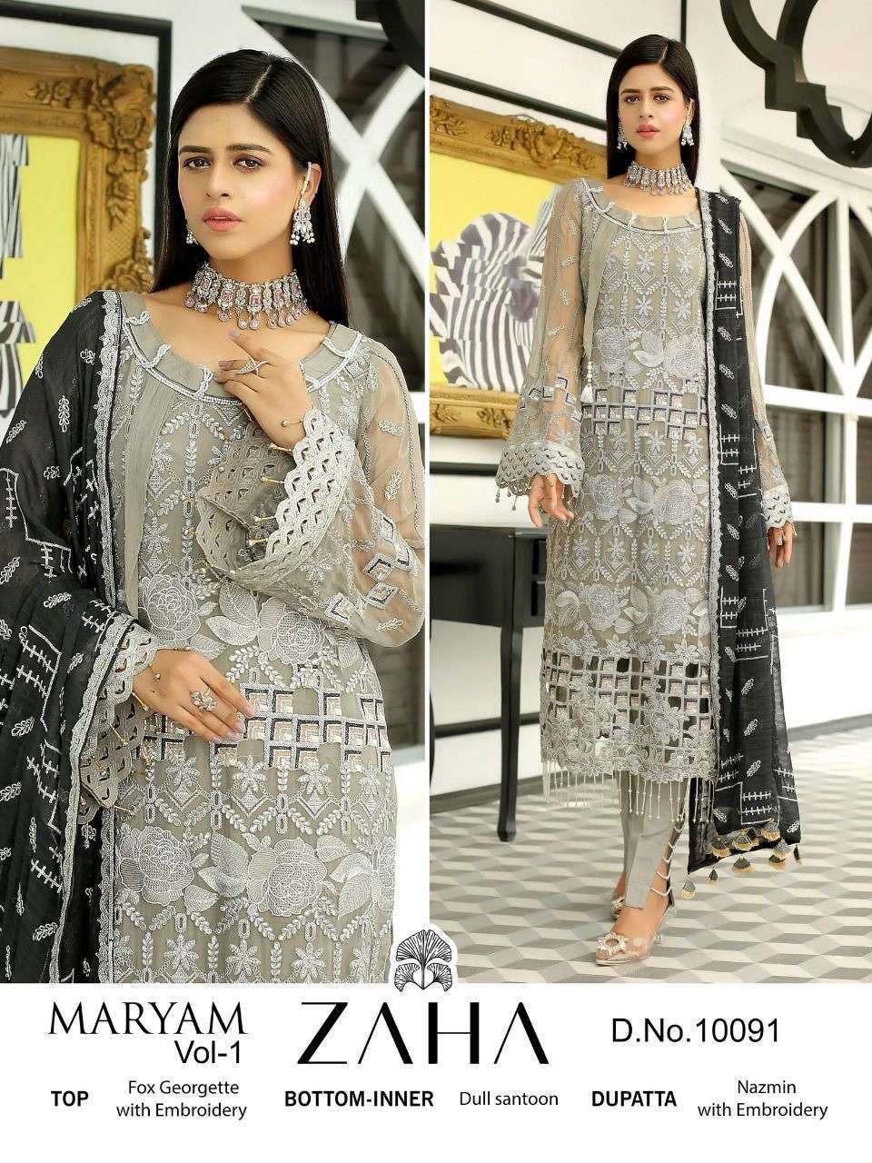 zaha 10091 Georgette with embroidery work designer Pakistani...