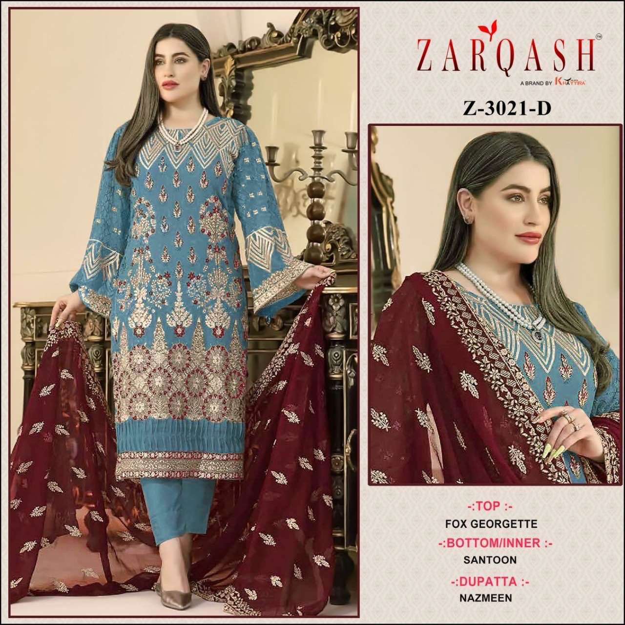 ZARQASH 3021 FAUX GEORGETTE SALWAR SUITS AT WHOLESALE PRICE