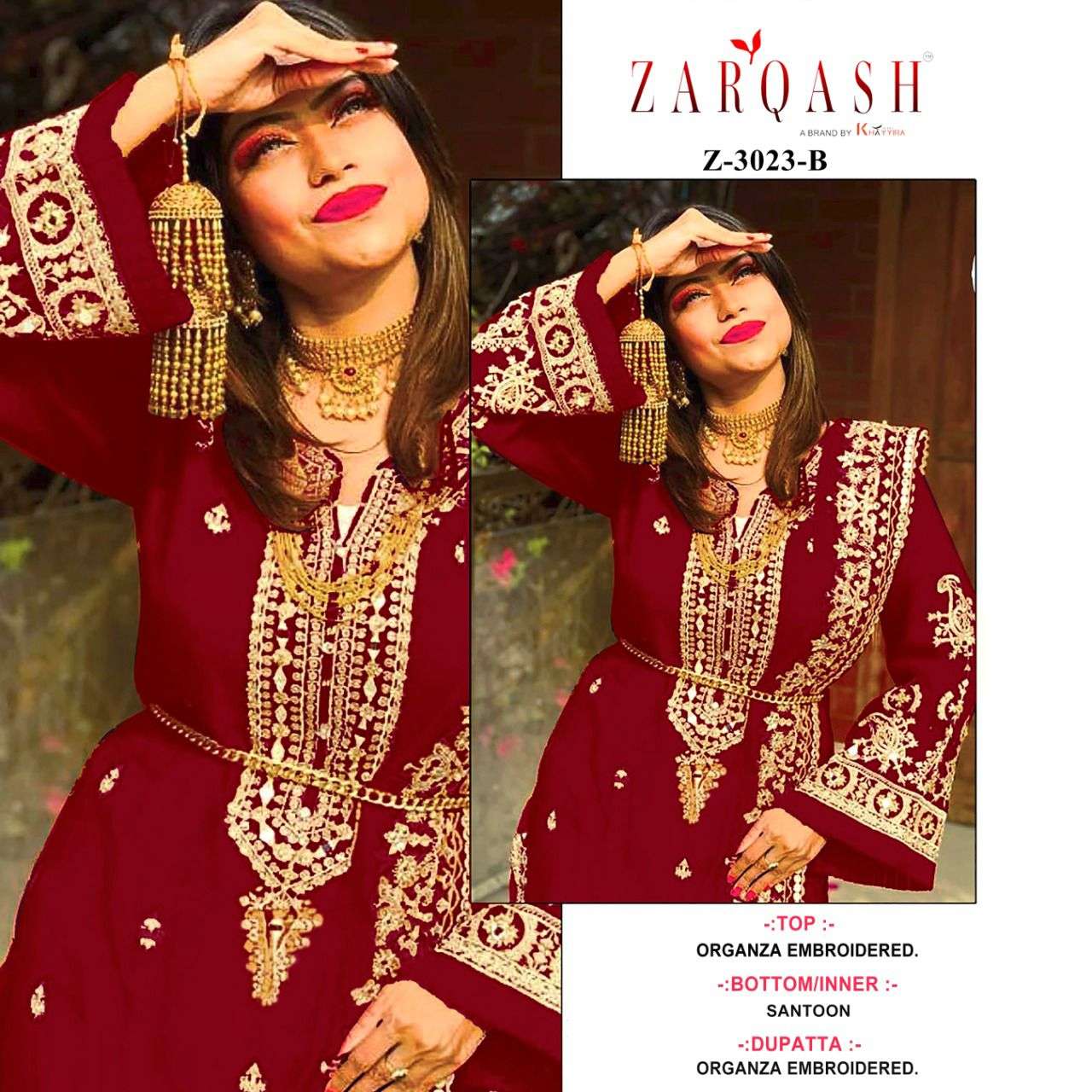 ZARQASH Z 3023 ORGANZA WITH EMBROIDERY SALWAR SUITS AT WHOLE...