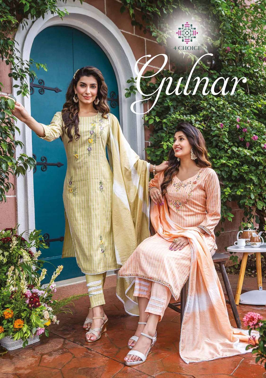 4 CHOICE GULNAR BOMBAY LUREX EMBROIDERY STITCHED SUITS WHOLE...