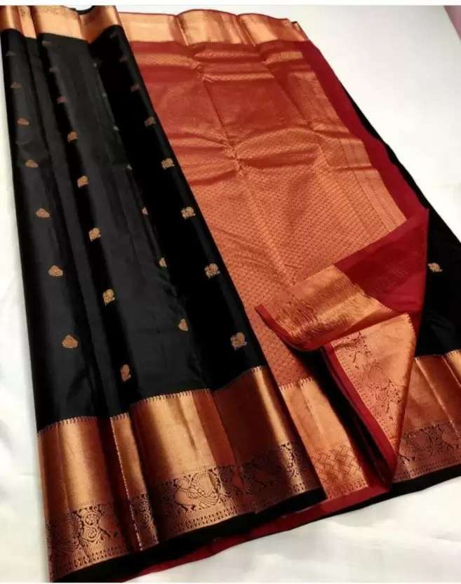 Black color Lichi silk with weaving design saree collection