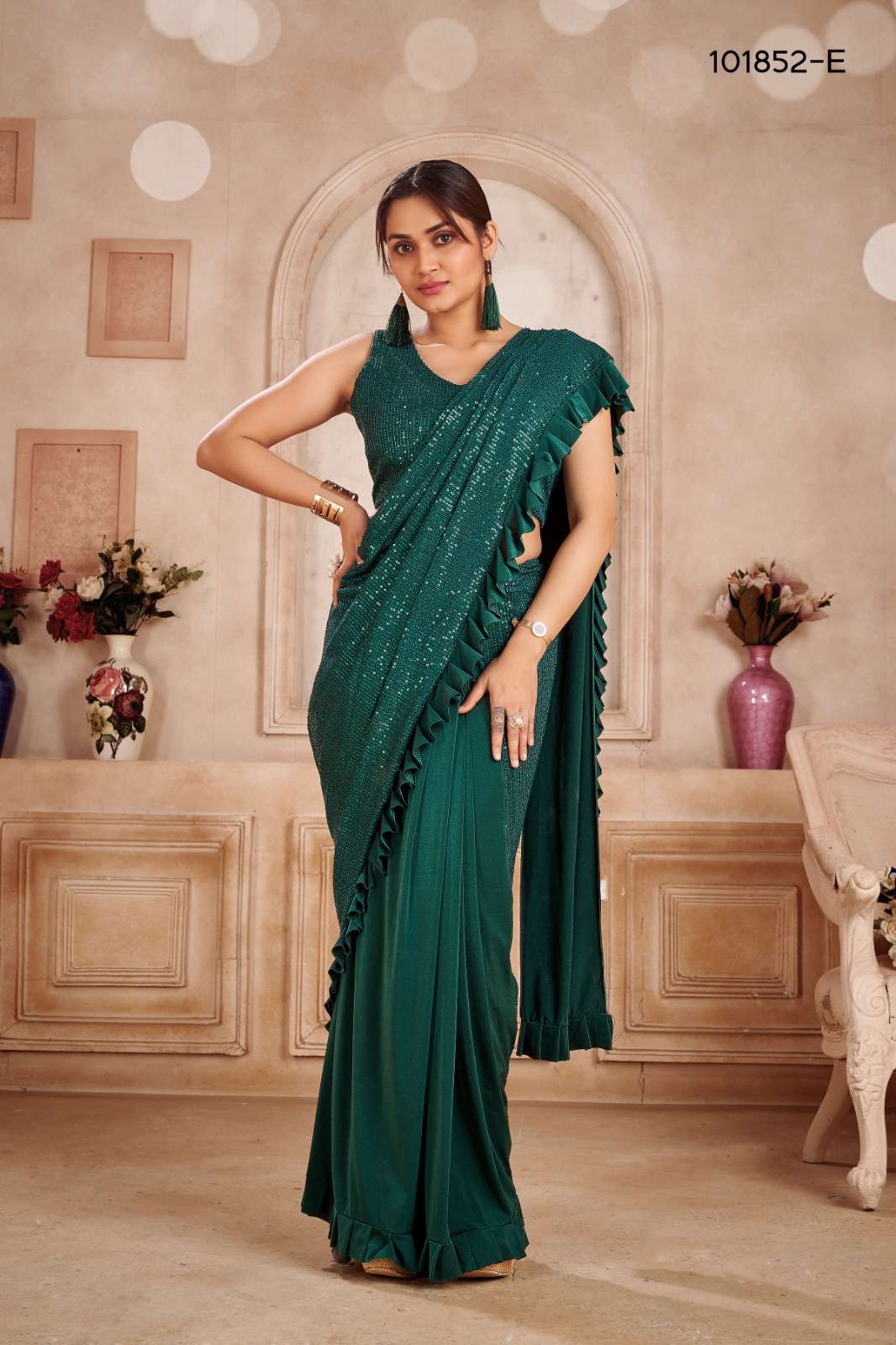 BOLLYWOOD STYLE IMPORTED FABRICS WITH SEQUENCE WORK DESIGNER...