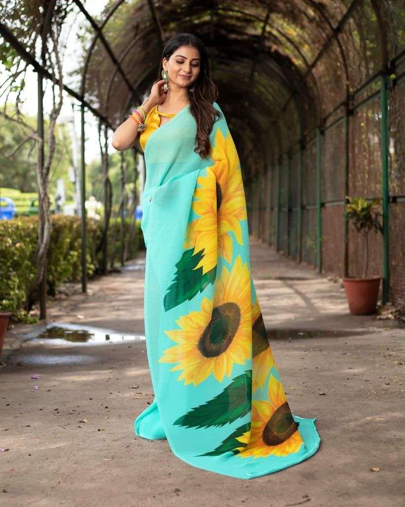 Chinon silk with Crush Fancy Printed saree collection at bes...