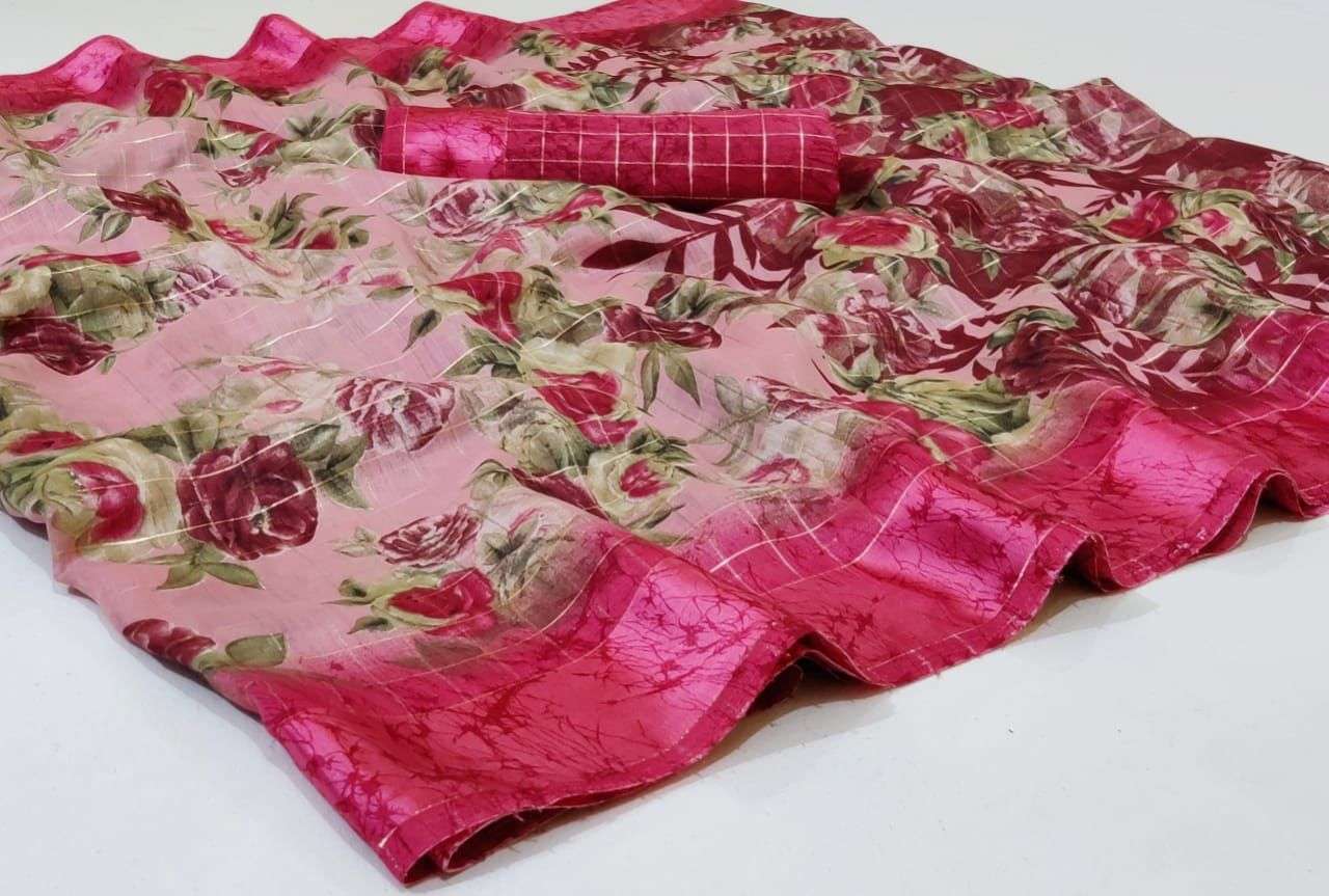 Cotton linen with flower printed Regular wear saree collecti...