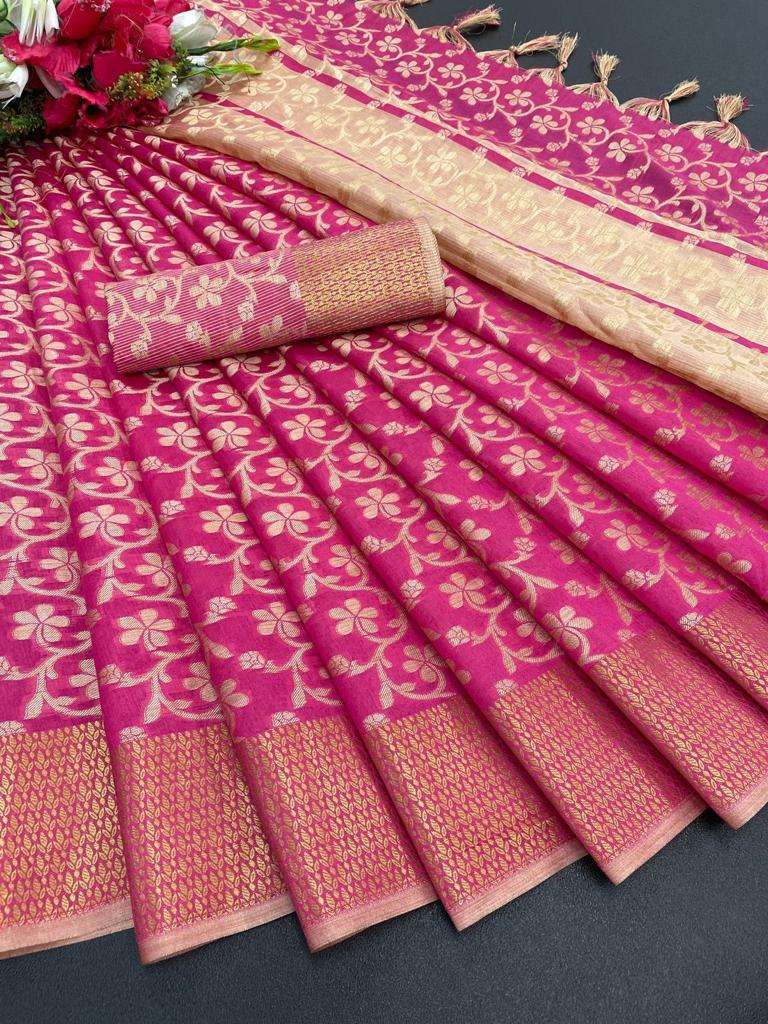 Cotton silk with Jacquard Weaving Flower Design saree collec...