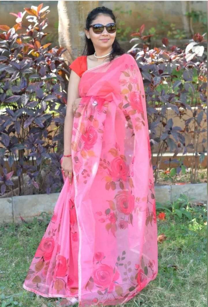 Flower Printed Organza FAbric saree collection at best rate