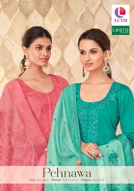 LEELA PEHNAWA JAM SATIN PRINTED SUITS COLLECTION AT WHOLESAL...