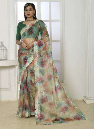 Organza With Flower printed Party wear Look saree collection