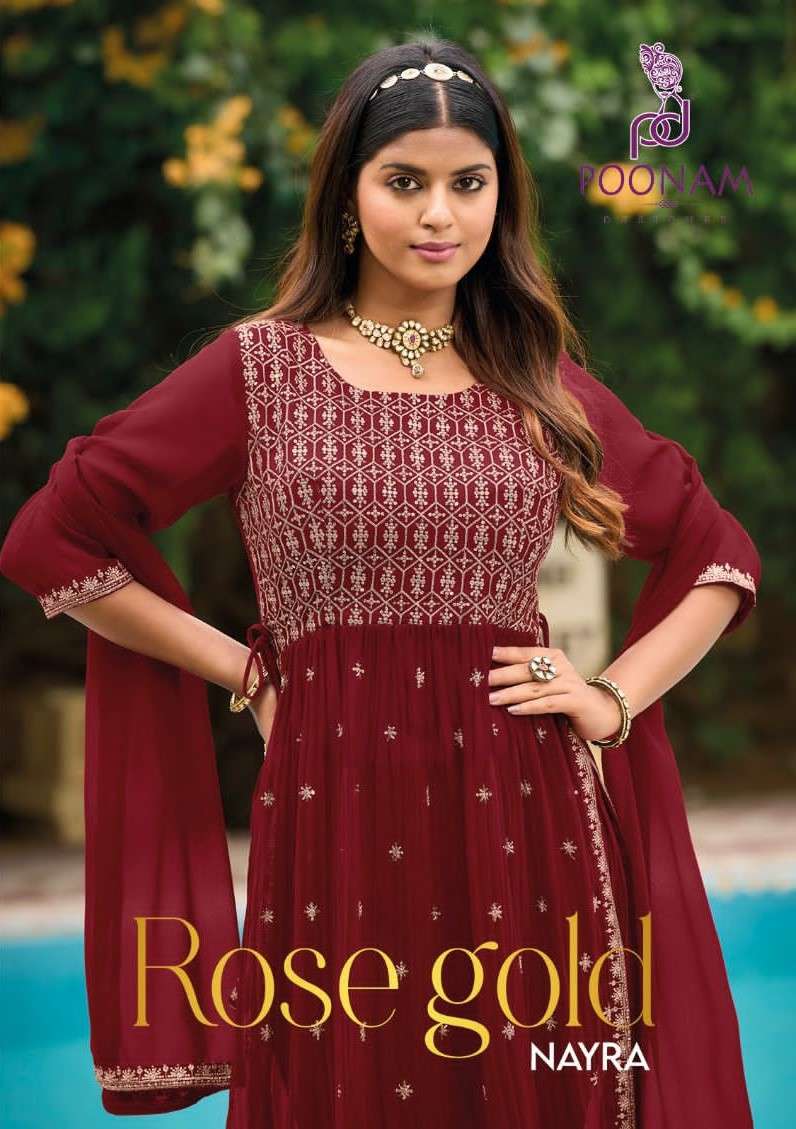 POONAM DESIGNER ROSE GOLD PURE GEORGETTE STITCHED SUITS AT W...