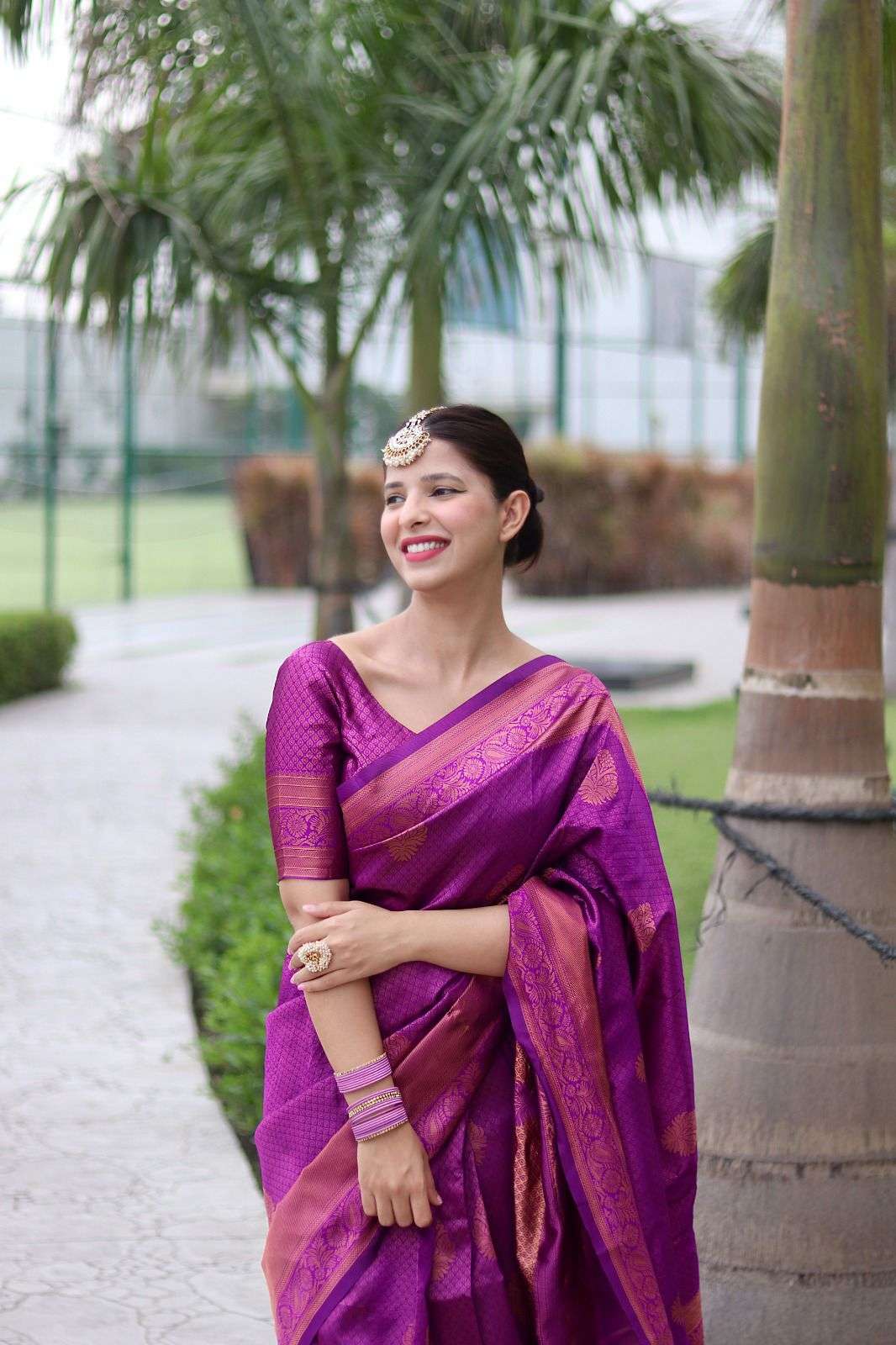 Purple Color Banarasi silk with weaving design Rich look sar...