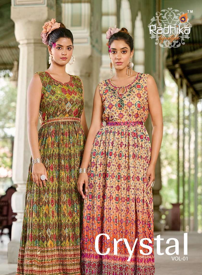 RADHIKA LIFESTYLE CRYSTAL VOL 1 PURE GEORGETTE GOWNS AT WHOL...