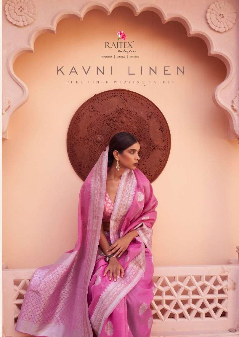 Rajtex KAVNI LINEN Handloom Silk with weaving design saree c...
