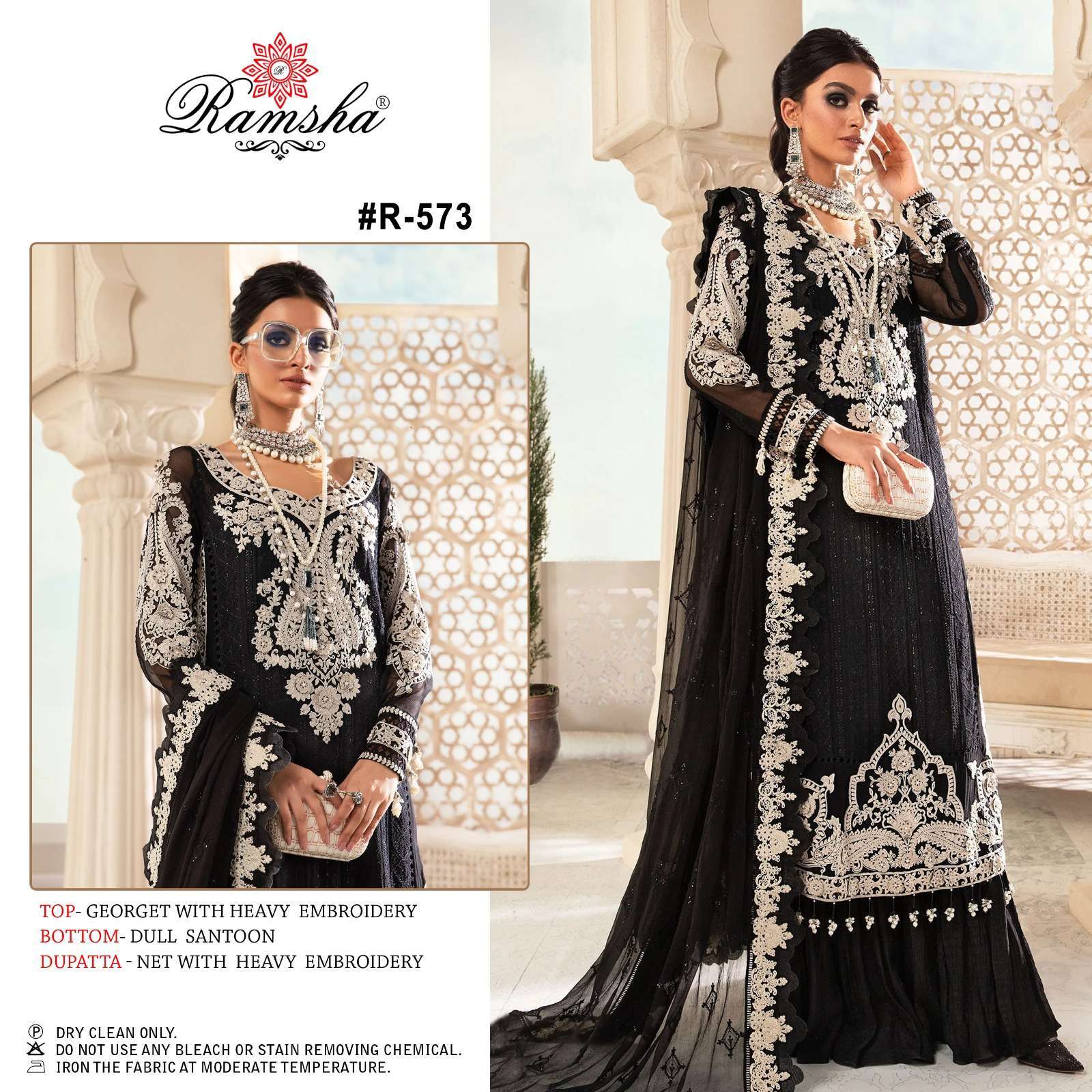 ramsha 573 Georgette with Heavy Embroidery work black color ...