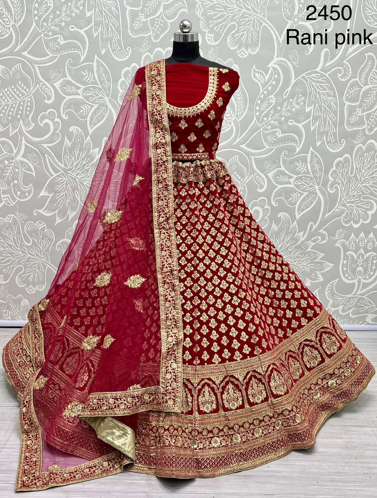 Rani Pink Color Velvet with Heavy Designer Bridal Look Lehen...