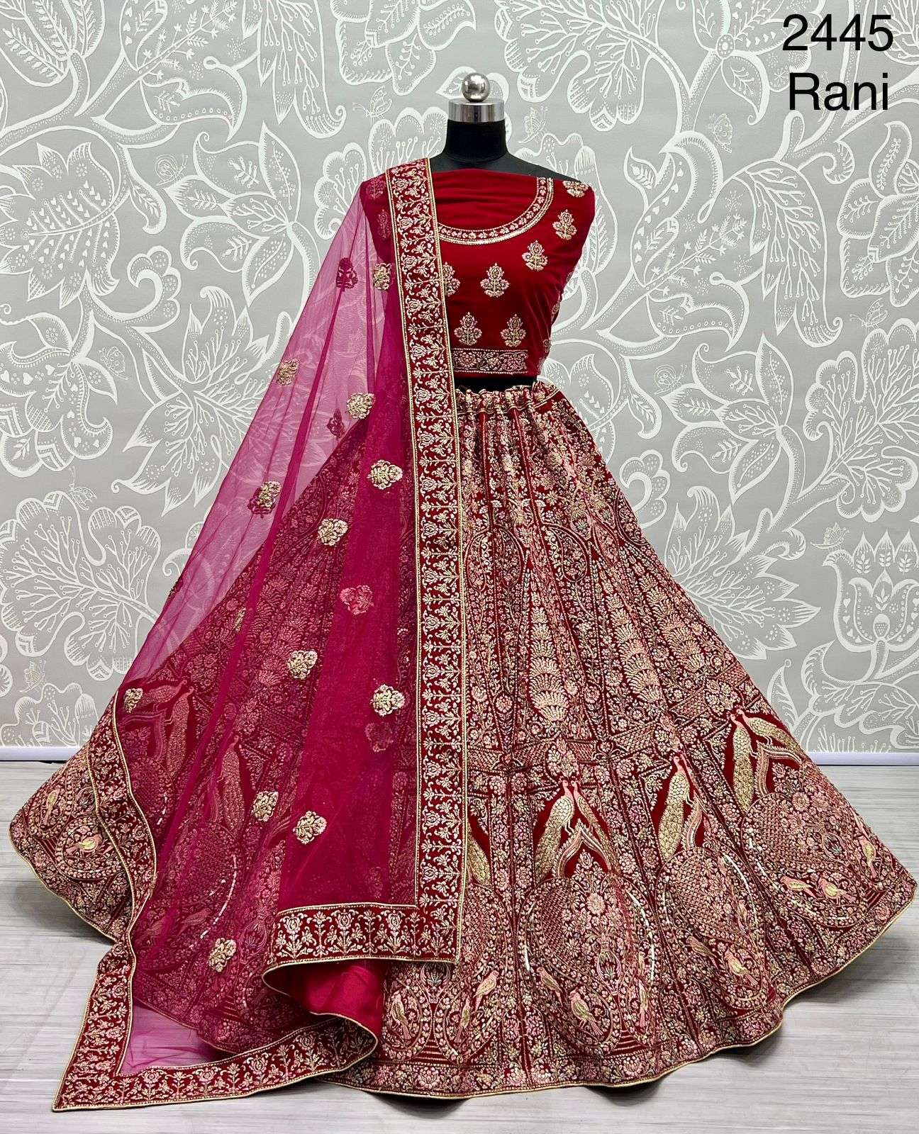 Rani Pink color Velvet with Heavy Embroidery work designer w...