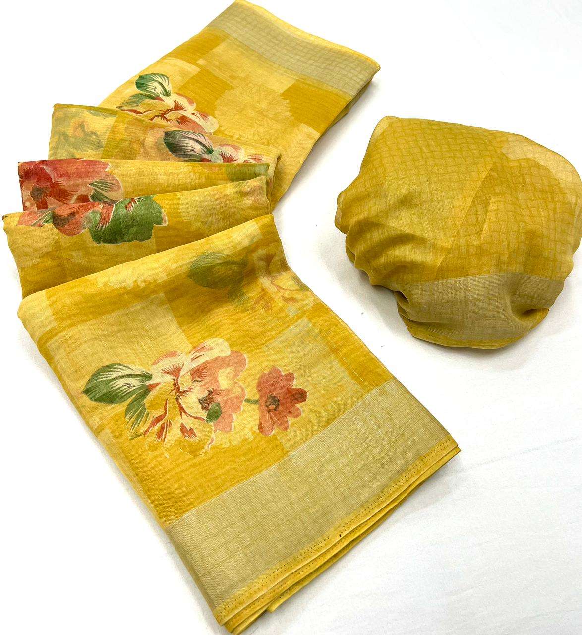 Regular wear Linen with Flower Design saree Collection at be...