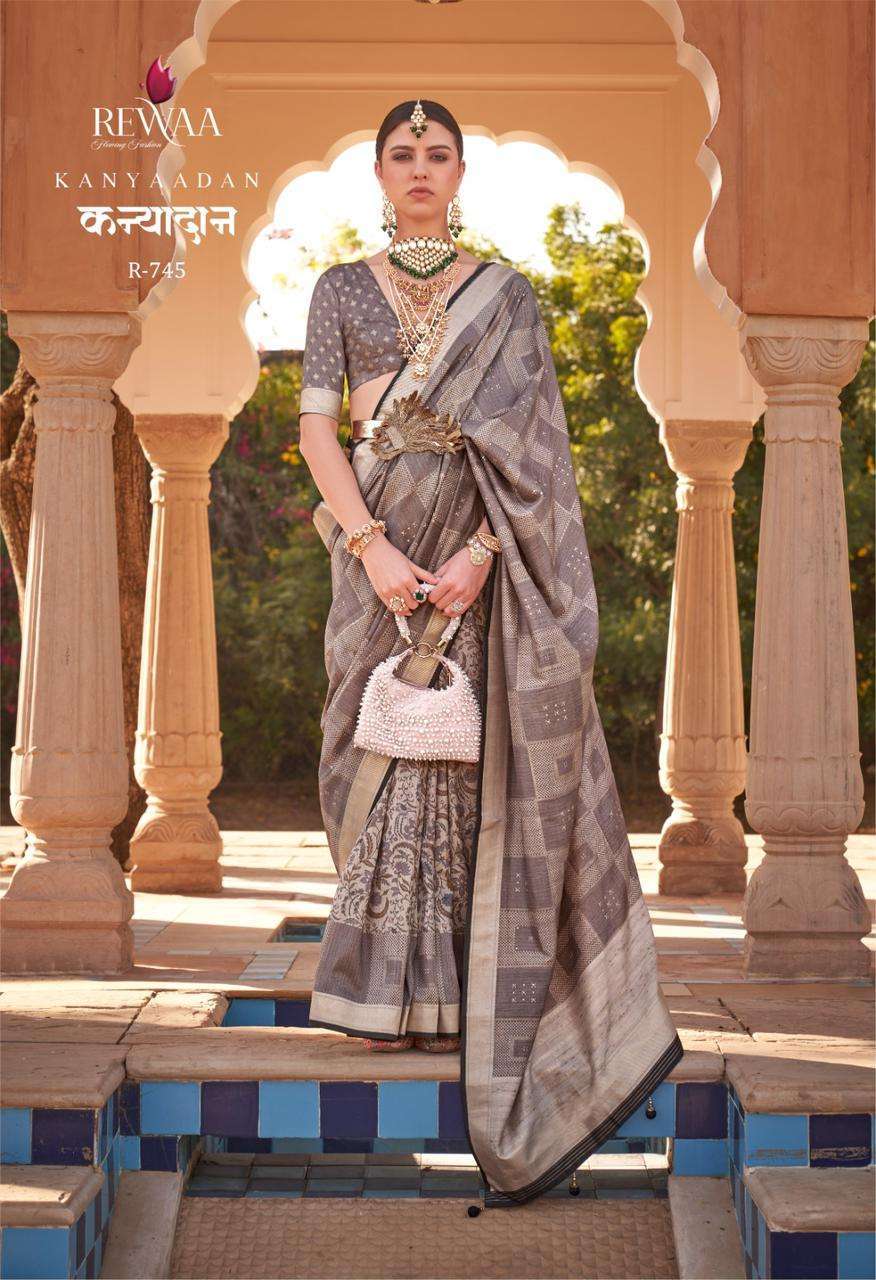 Rewaa Fashion kanyaadan Kachi Silk with Printed fancy Look S...