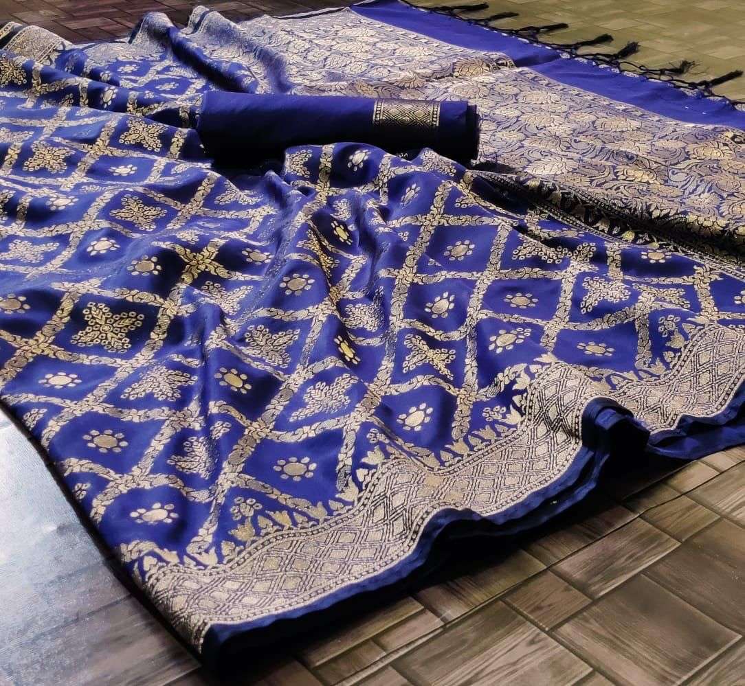 Rich Royal Navy blue color silk with weaving Patola Design s...
