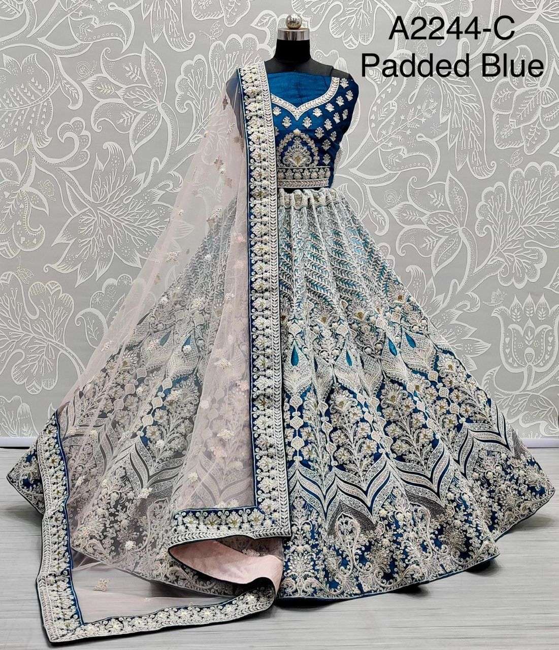 Royal BLue color Velvet with Heavy THread Designer Bridal we...
