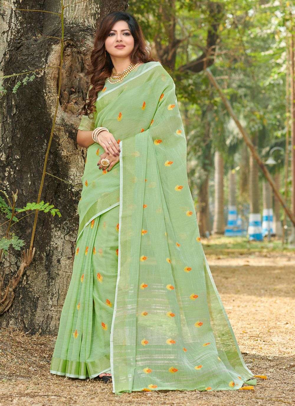 SANGAM ANANDI PARTY WEAR LINEN SAREES AT WHOLESALE PRICE