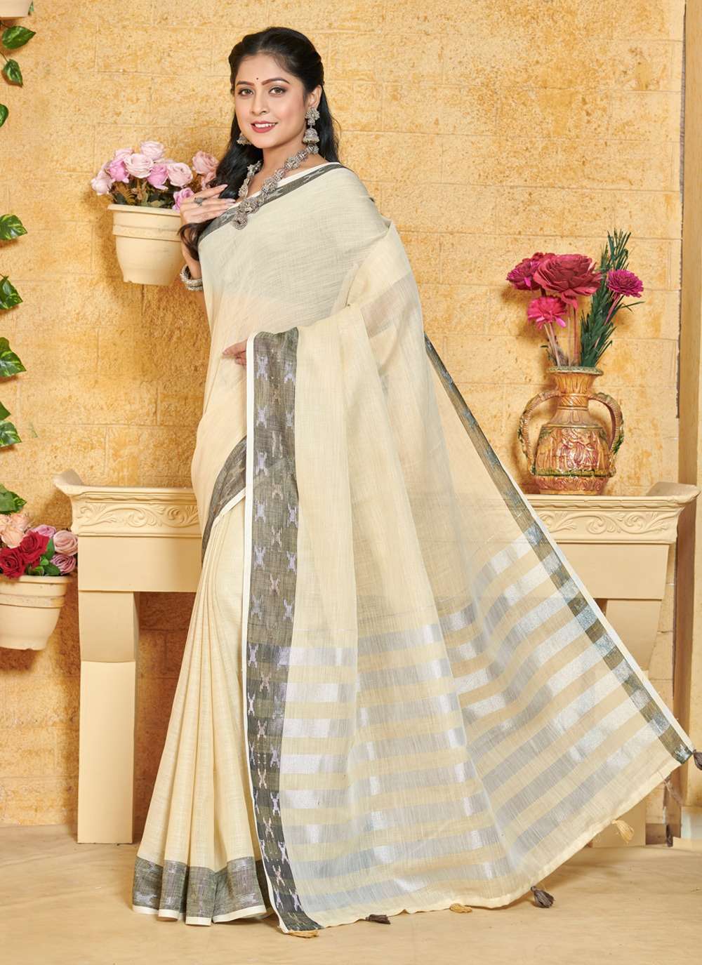 Sangam Print AARUSHI Linen with fancy look saree collection