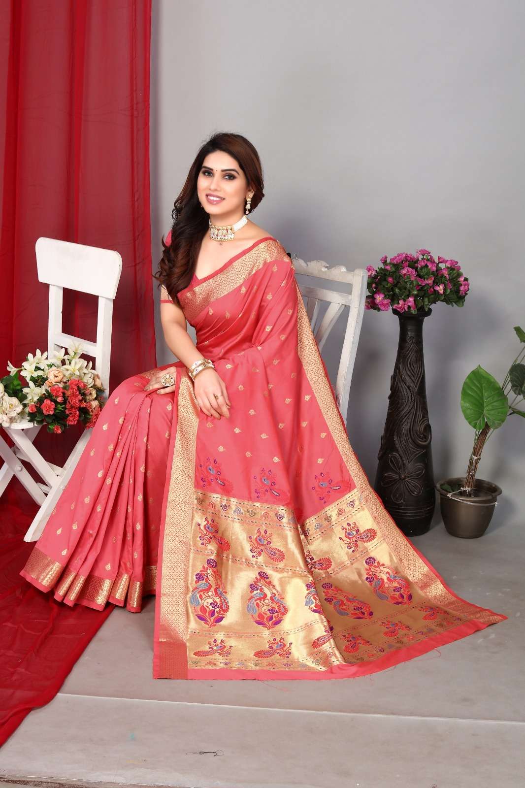 Silk with Paithani style pallu design saree collection