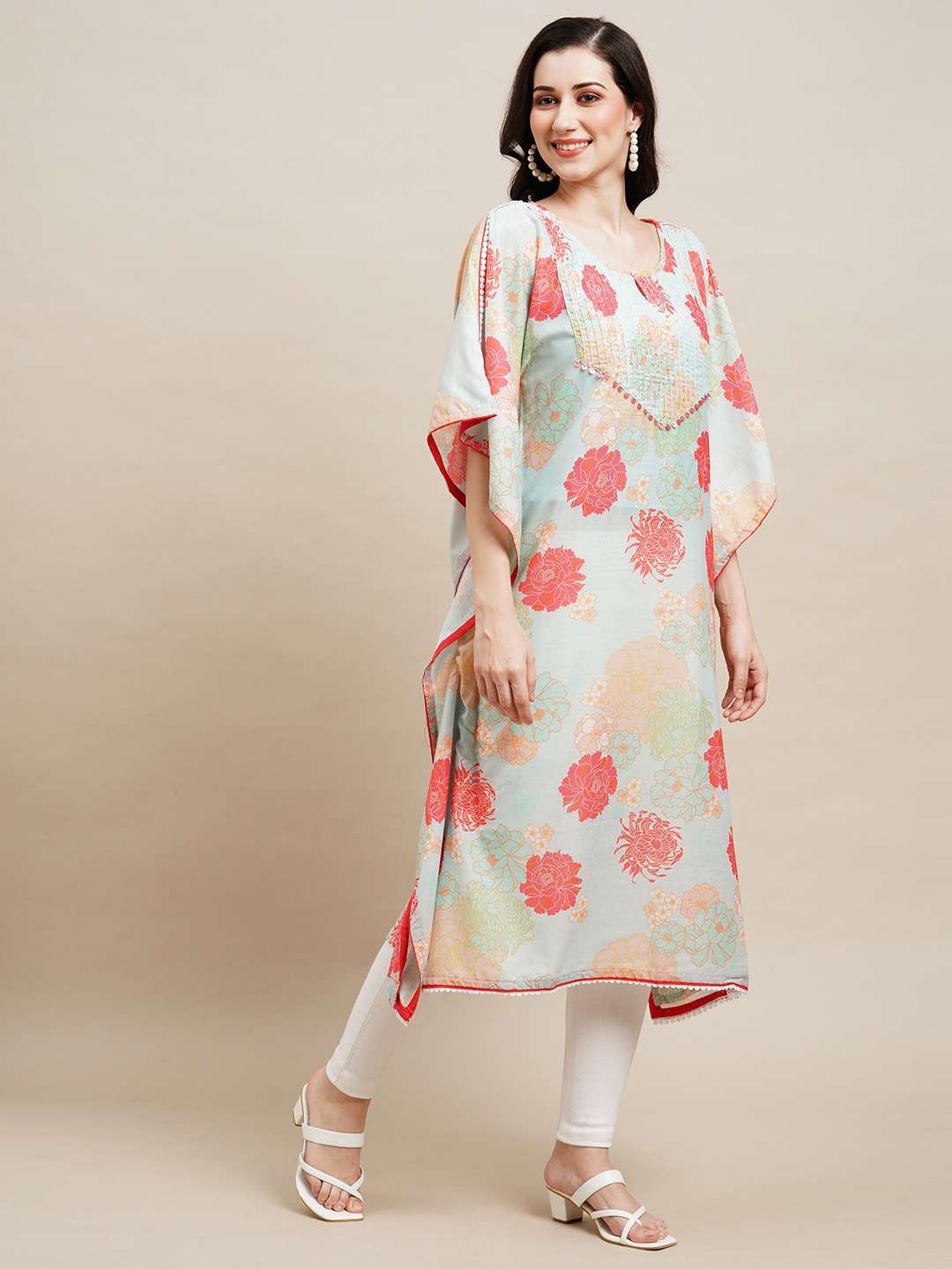 summer wear chinon with fancy Flower printed Kaftan collecti...