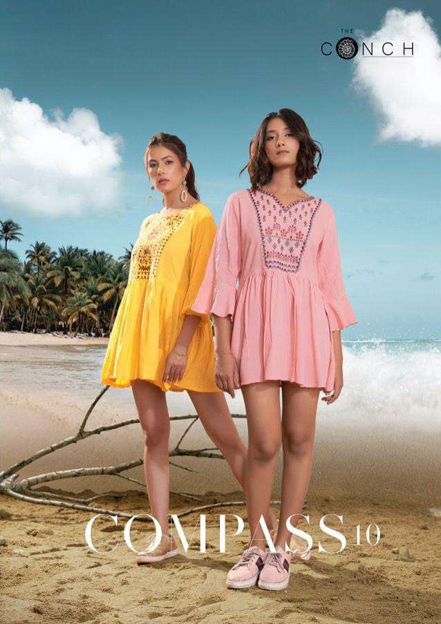 THE CONCH COMPASS VOL 10 HEAVY RAYON EMBROIDERY SHORT KURTIS...