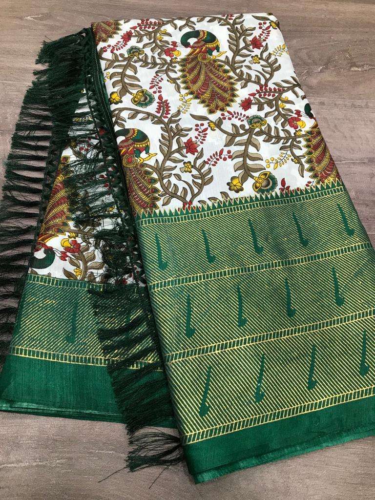 Trisha vol 9 Dola silk with Kalamkari Printed saree collecti...