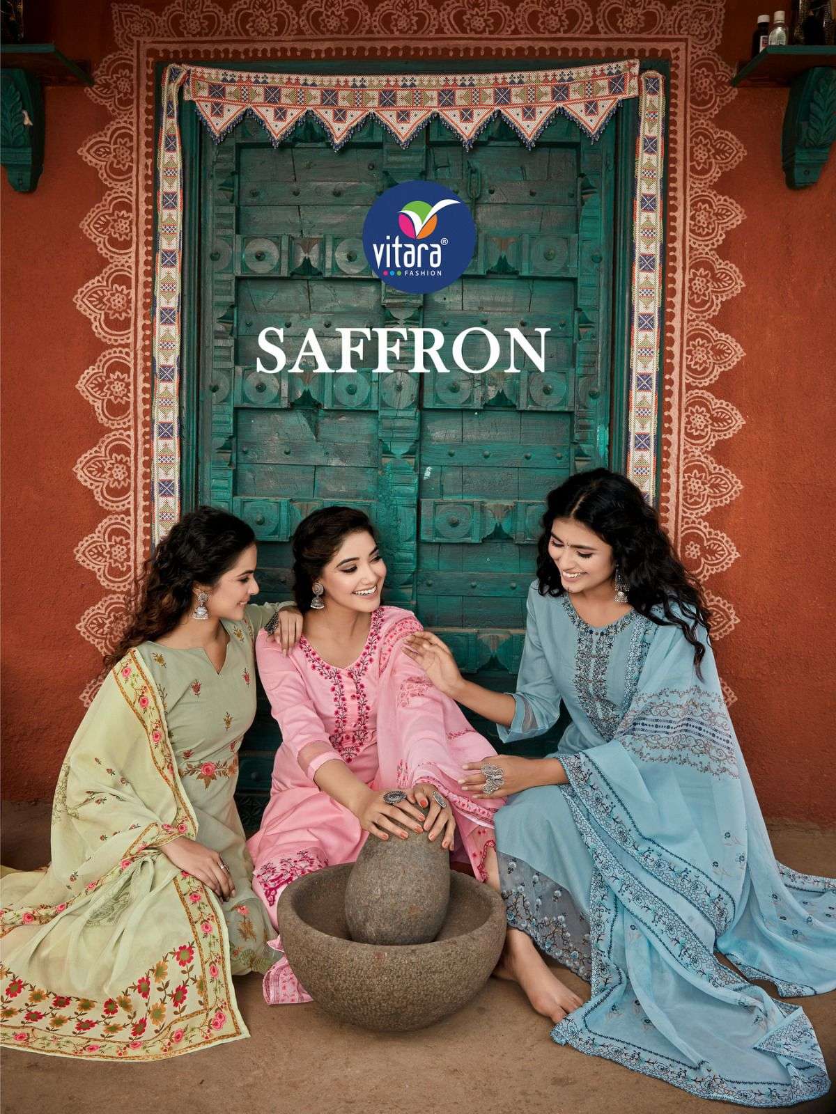 VITARA SAFFRON ORGANZA EMBROIDERY FULLY STITCHED SUITS AT WH...