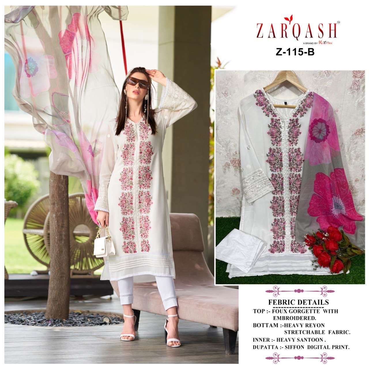 ZARQASH 115 FAUX GEORGETTE READYMADE SALWAR SUITS AT WHOLESA...