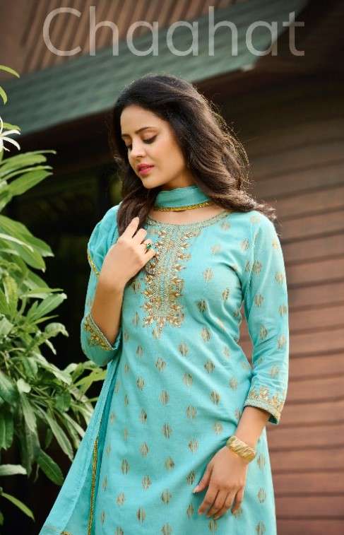 100 MILES CHAAHAT PURE COTTON EMBROIDERED KURTI PANT WITH DU...