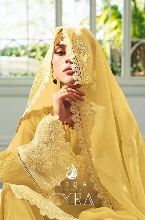 AIQA CYRA PURE BEMBERG KORA WITH FANCY WORK SALWAR KAMEEZ WH...