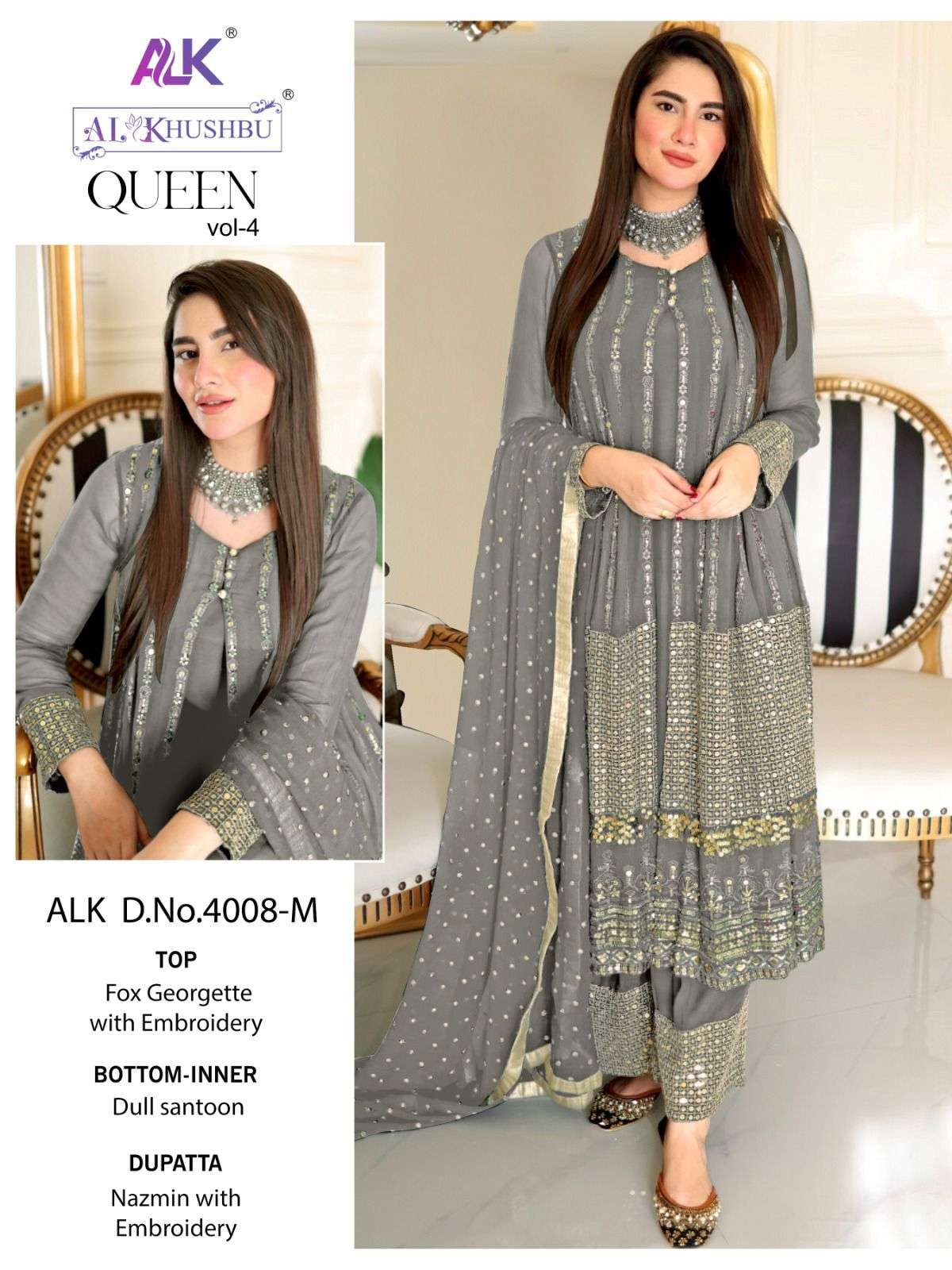 AL KHUSHBU QUEEN VOL 4 GEORGETTE WITH HEAVY EMBROIDERED SALW...