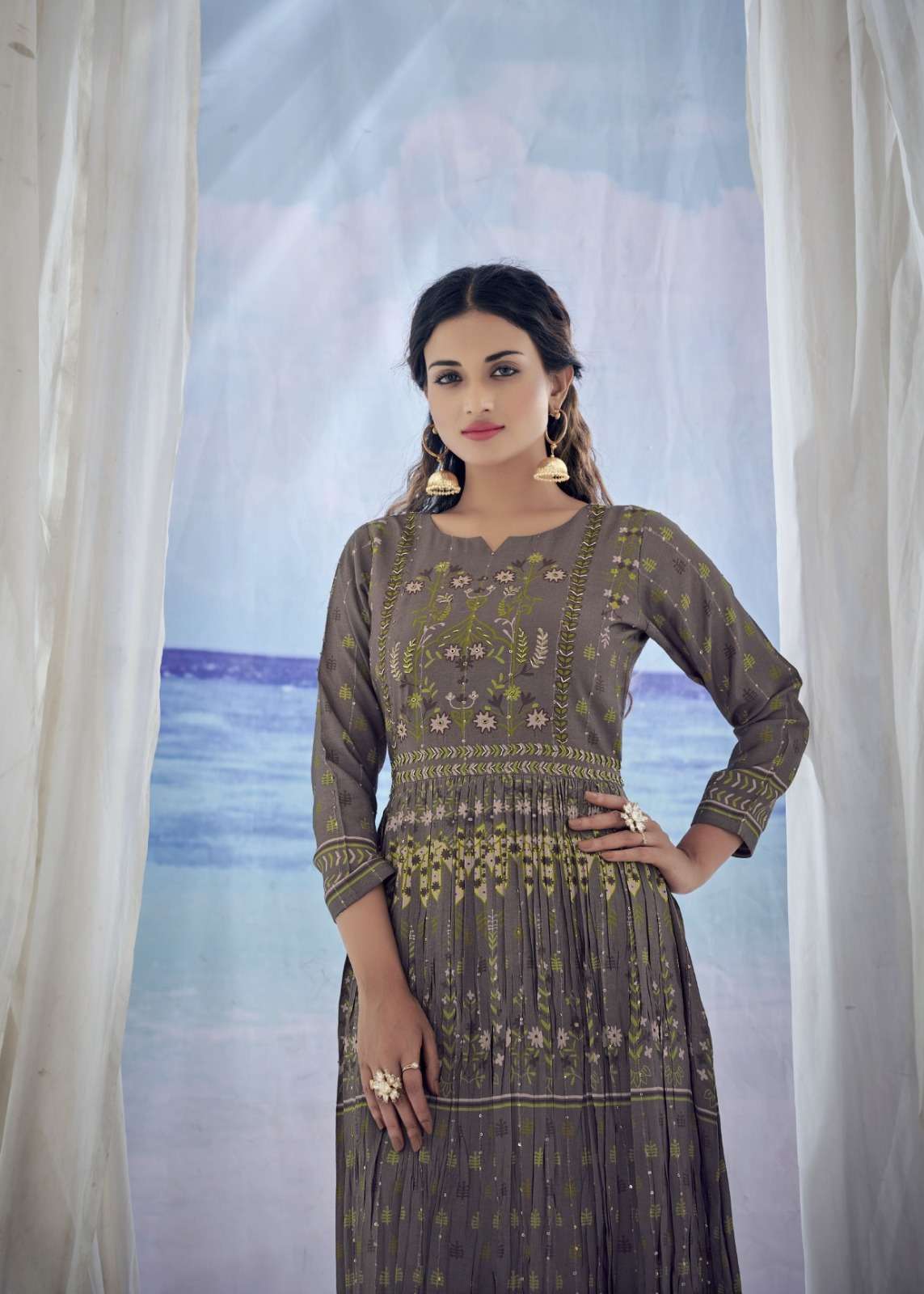 AMOHA TRENDS KIG PURE VISCOSE MUSLIN LONG KURTI GOWNS WHOLES...