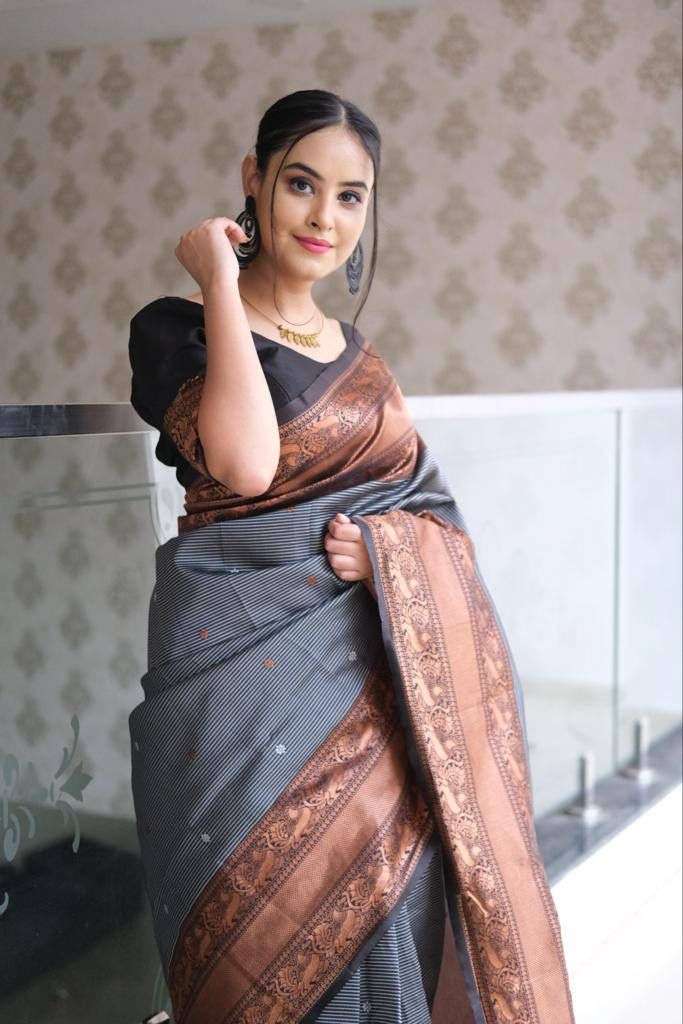 Black color With Fancy Lining design saree collection