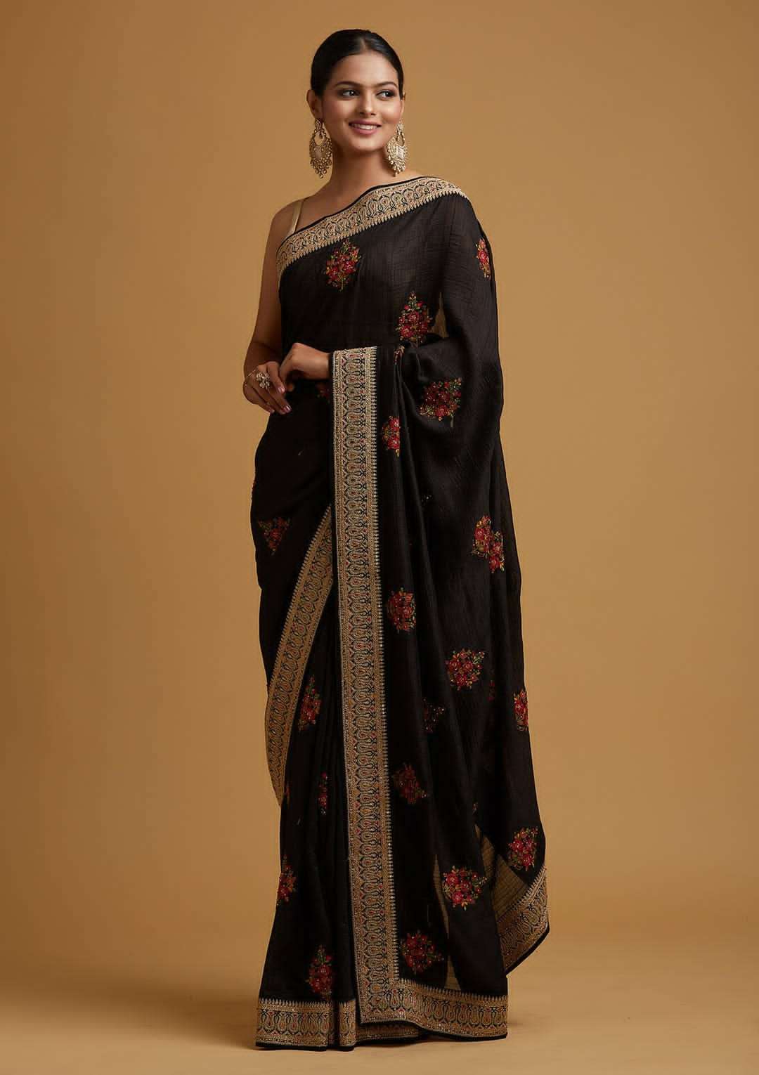 BOllywood special Black color vichitra silk with THREADED WI...