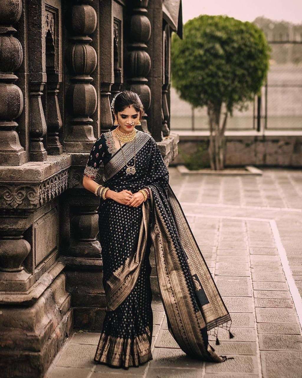 Bollywood Style black color banarasi silk with fancy saree c...