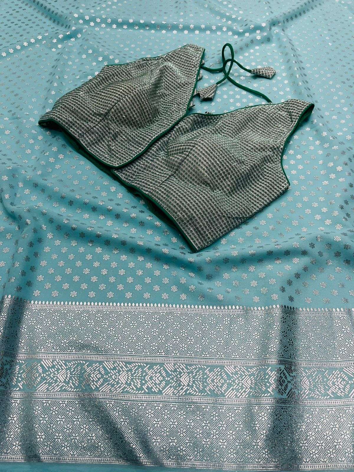 Chinon silk Saree with Fancy Look Readymade blouse collectio...