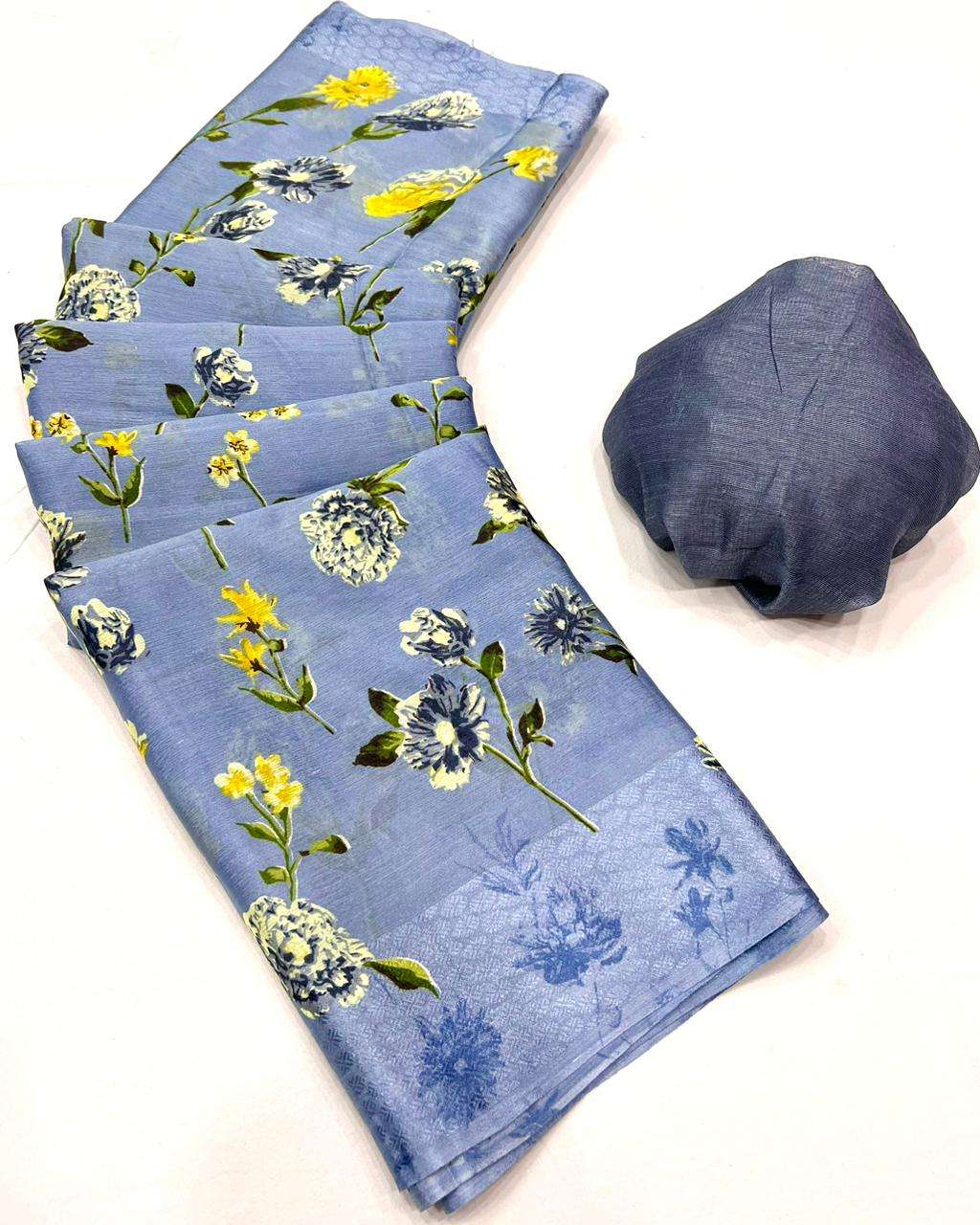 Chinon silk with FLower Printed Regular wear saree collectio...