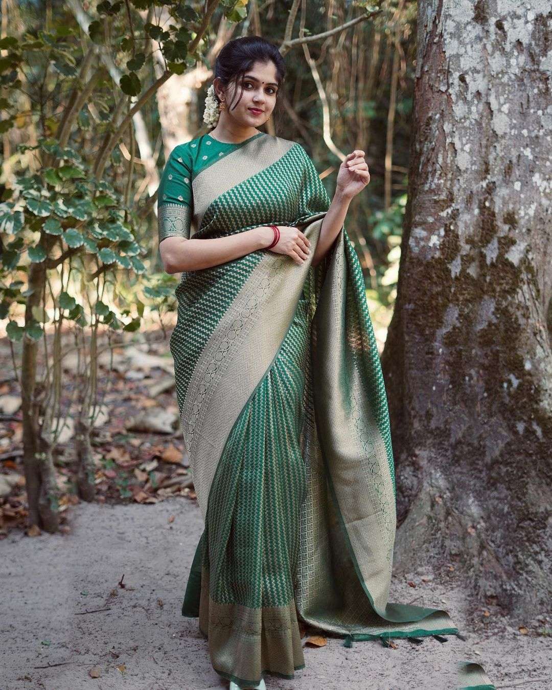 Classic Look Green color banarasi silk with weaving zari des...