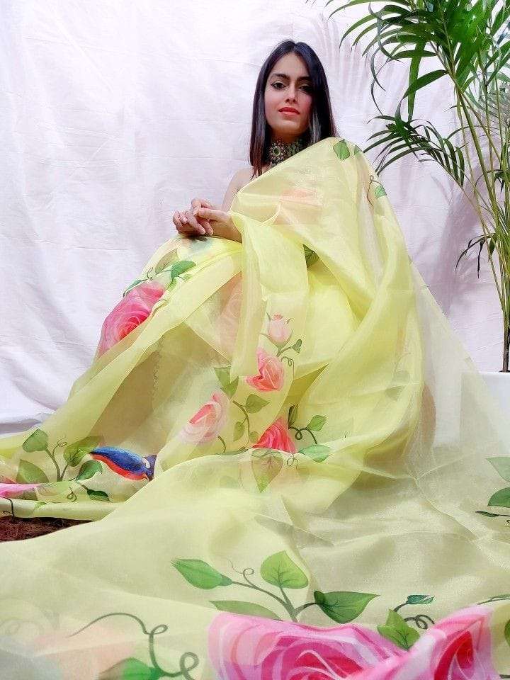 Flower Printed Organza silk Party wear saree collection 