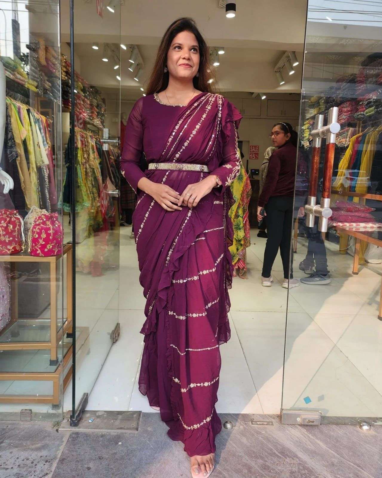 Georgette with fancy Designer Ready to wear saree collection