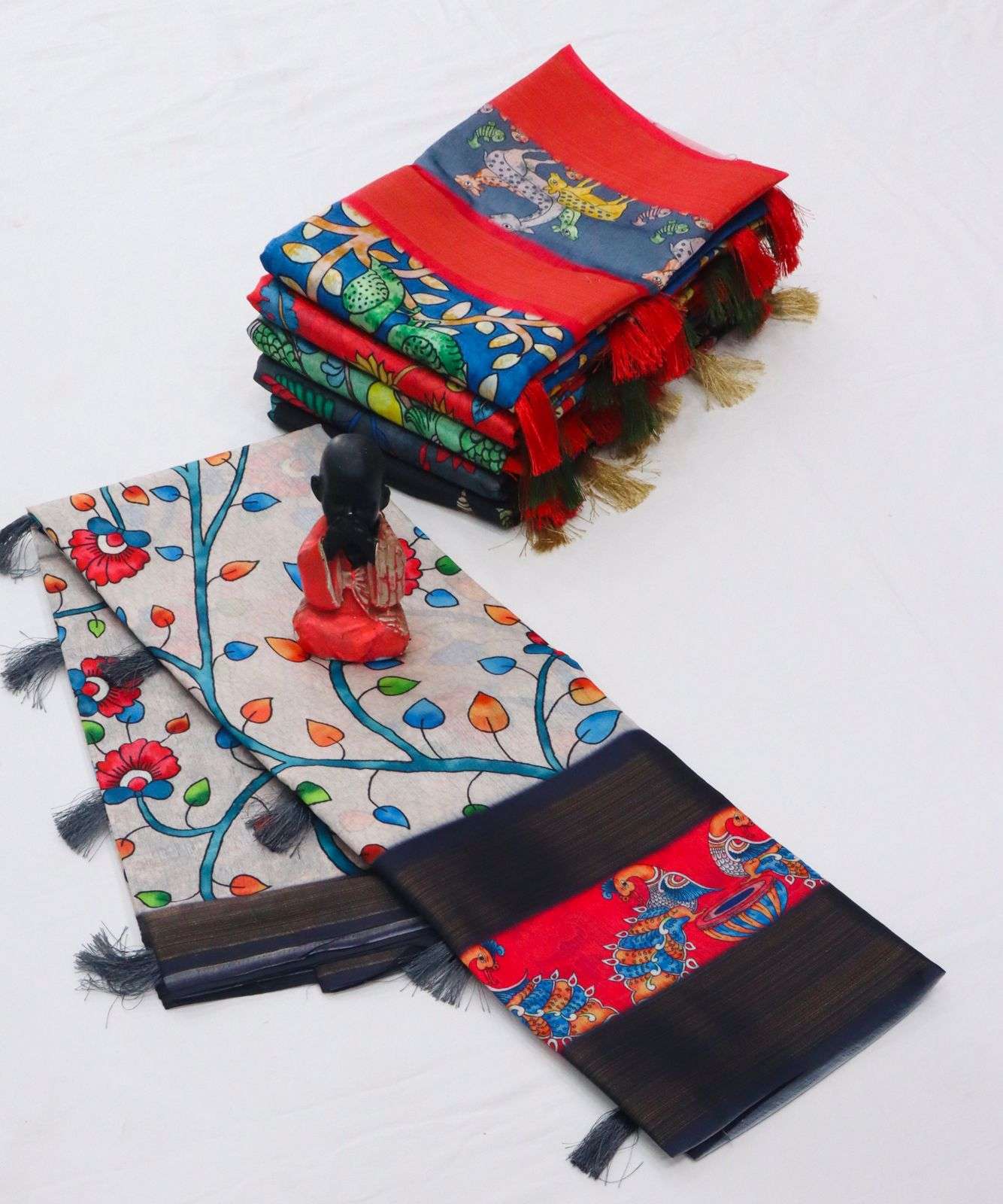 India Ritual Style Silk with Kalamkari Printed Saree collect...