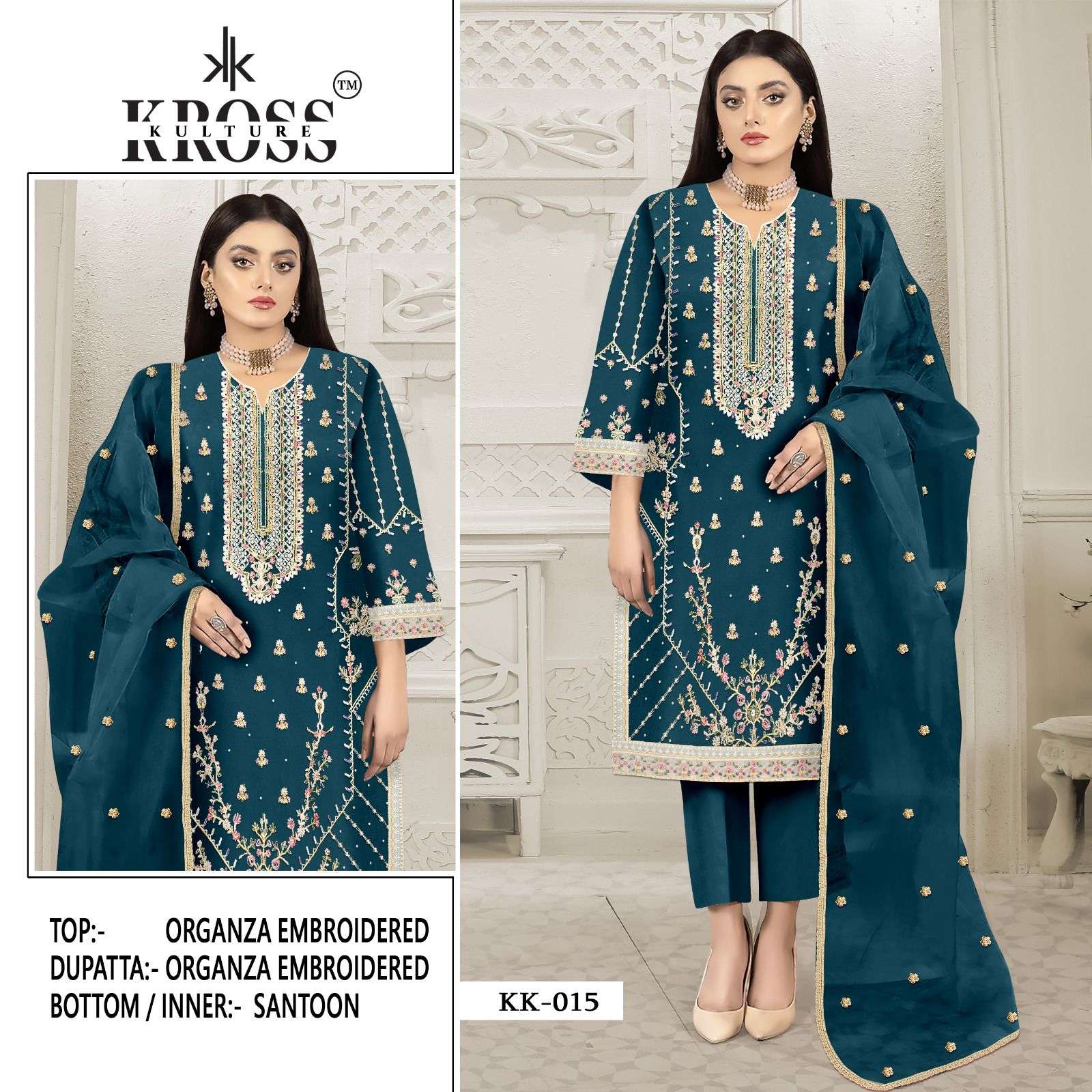 KROSS KULTURE KK 15 HEAVY ORGANZA EMBROIDERY PAKISTANI SUITS...